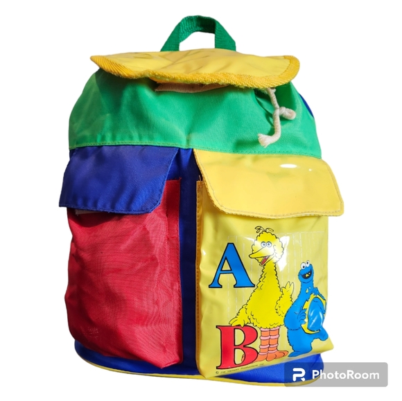 Sesame Street Other - Vintage Sesame Street "Big Bird Cookie Monster Multi Color Draw String Backpack